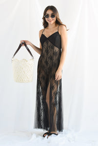 Fashion Styled Vestido largo encaje tulle Negro