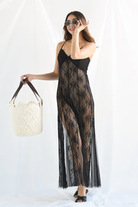 Fashion Styled Vestido largo encaje tulle Negro