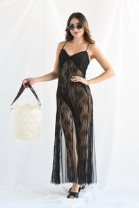 Fashion Styled Vestido largo encaje tulle Negro