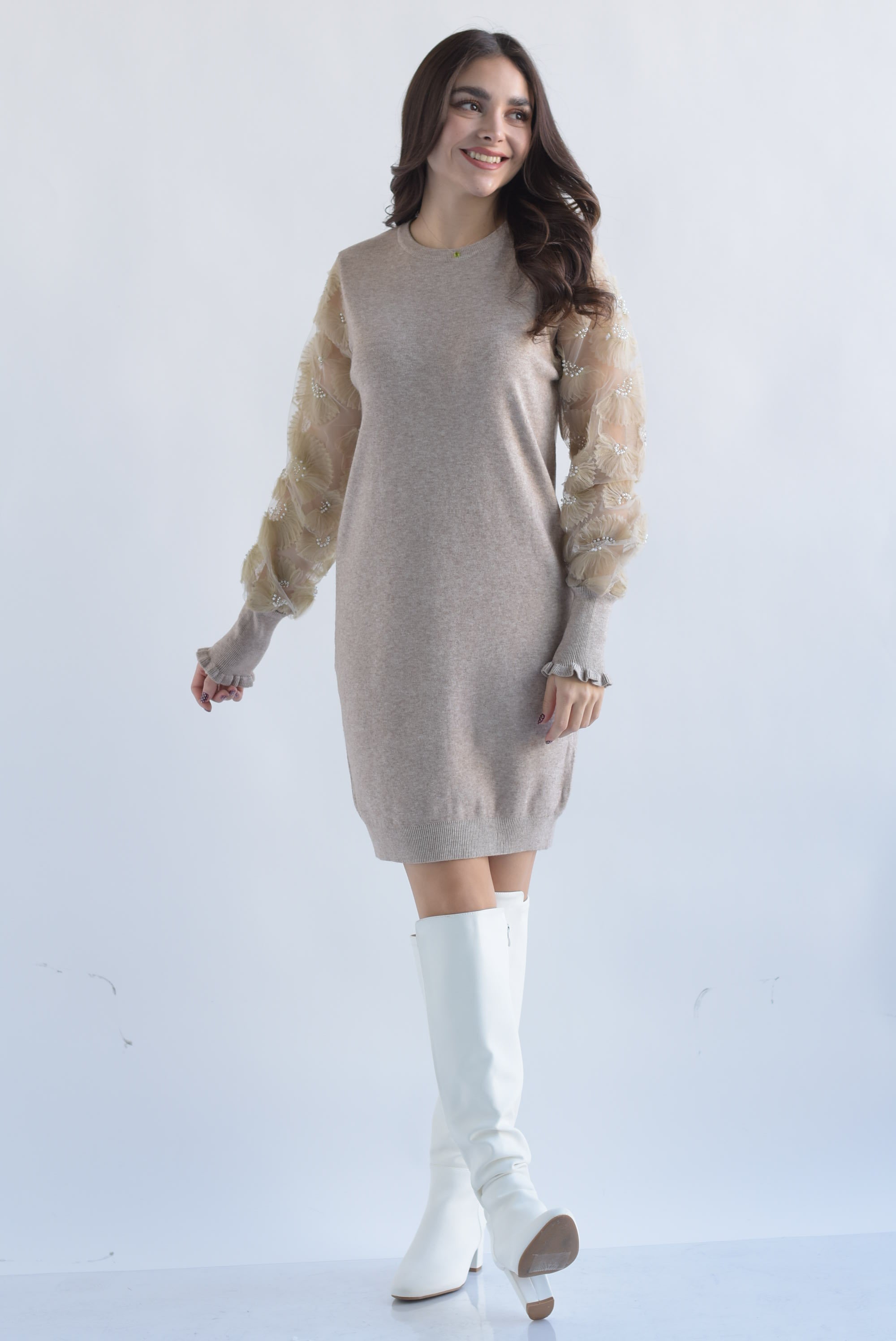 Sweater dress mangas tulle Moka