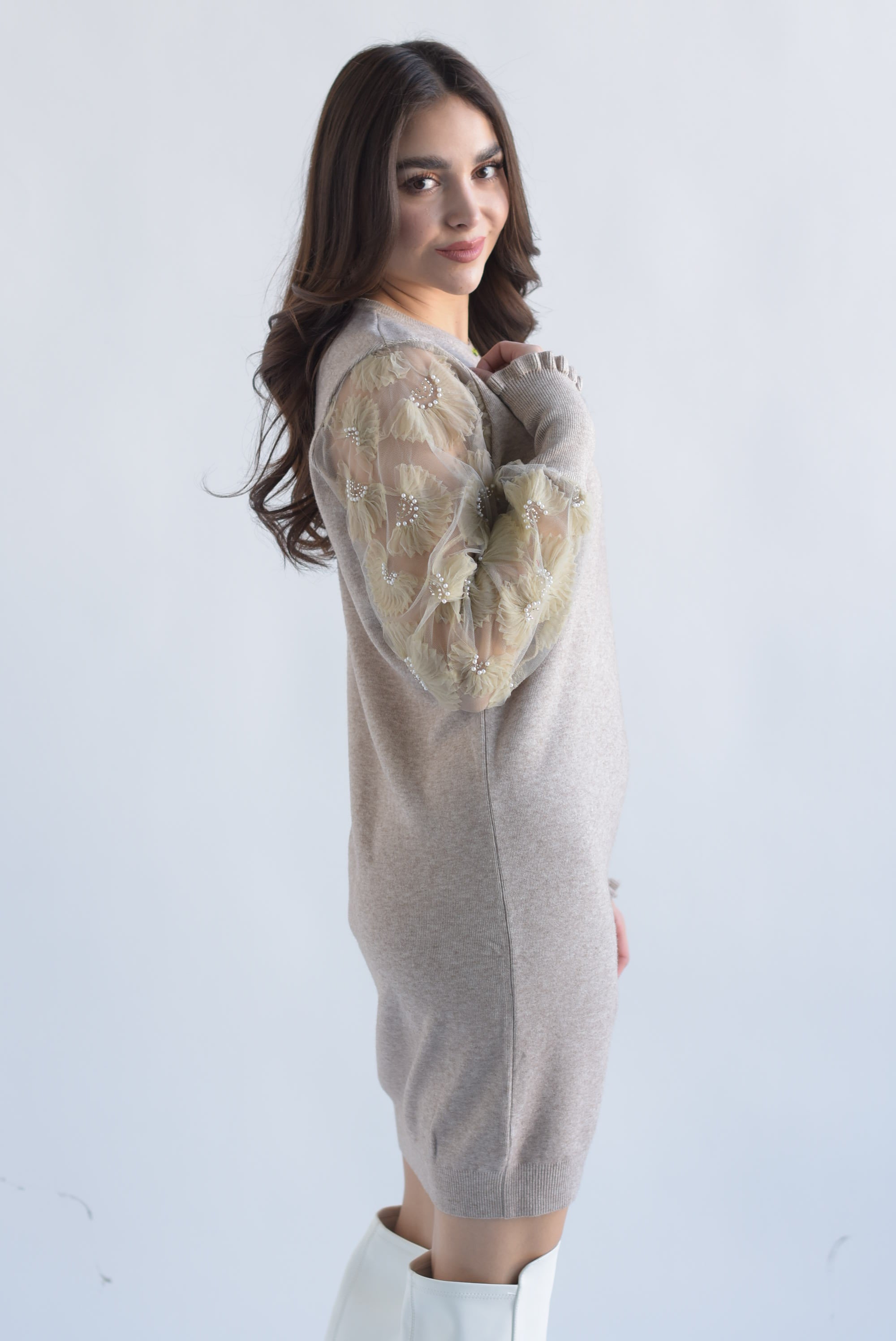 Sweater dress mangas tulle Moka