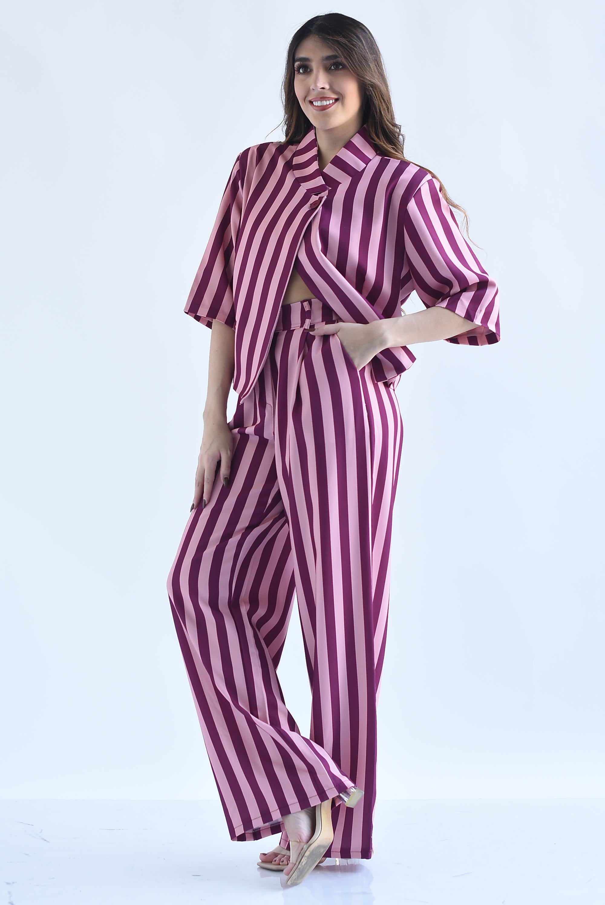 Set Pantalón y Blazer cruzado rayas