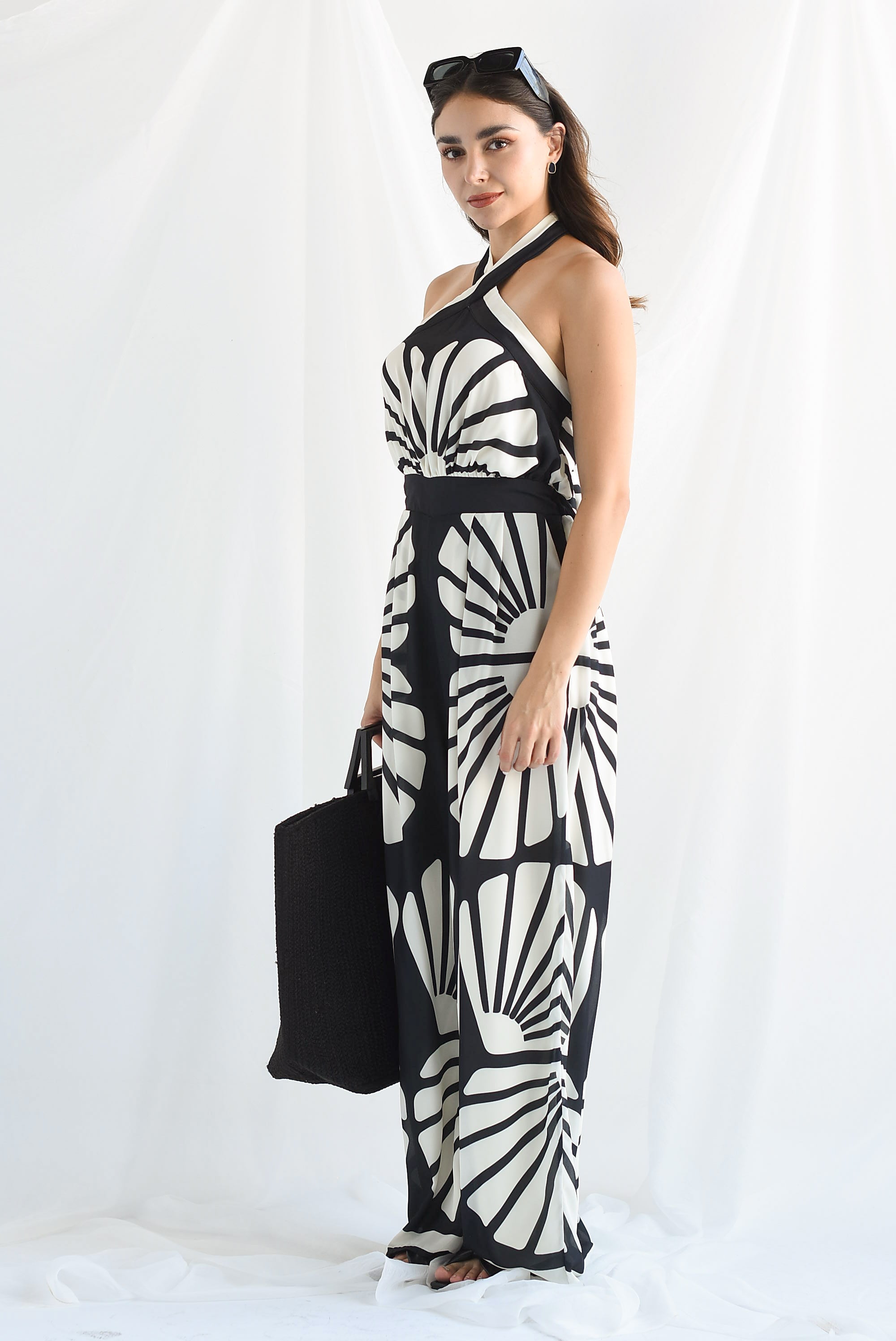 Jumpsuit halter soles Blanco con Negro