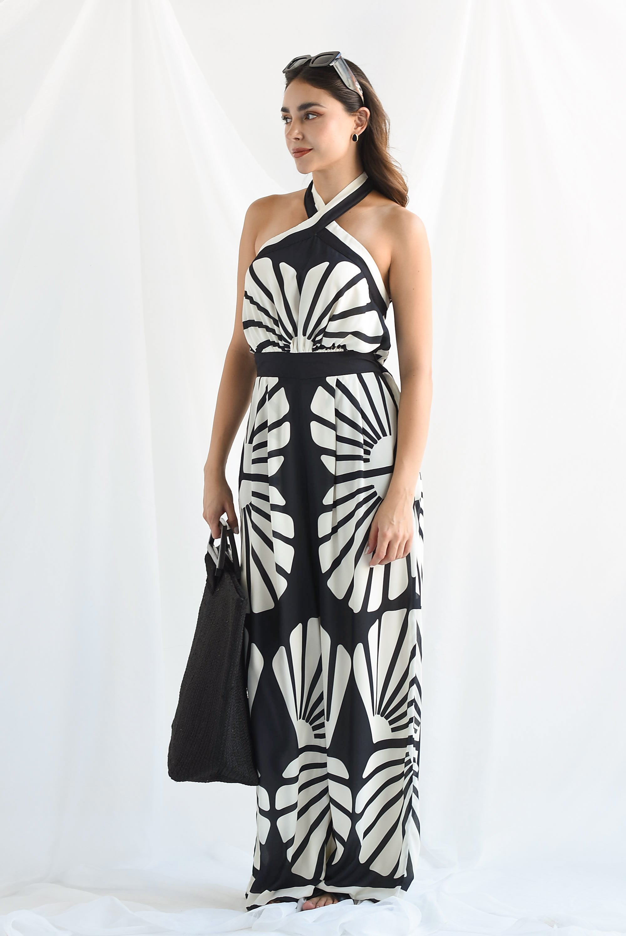 Jumpsuit halter soles Blanco con Negro