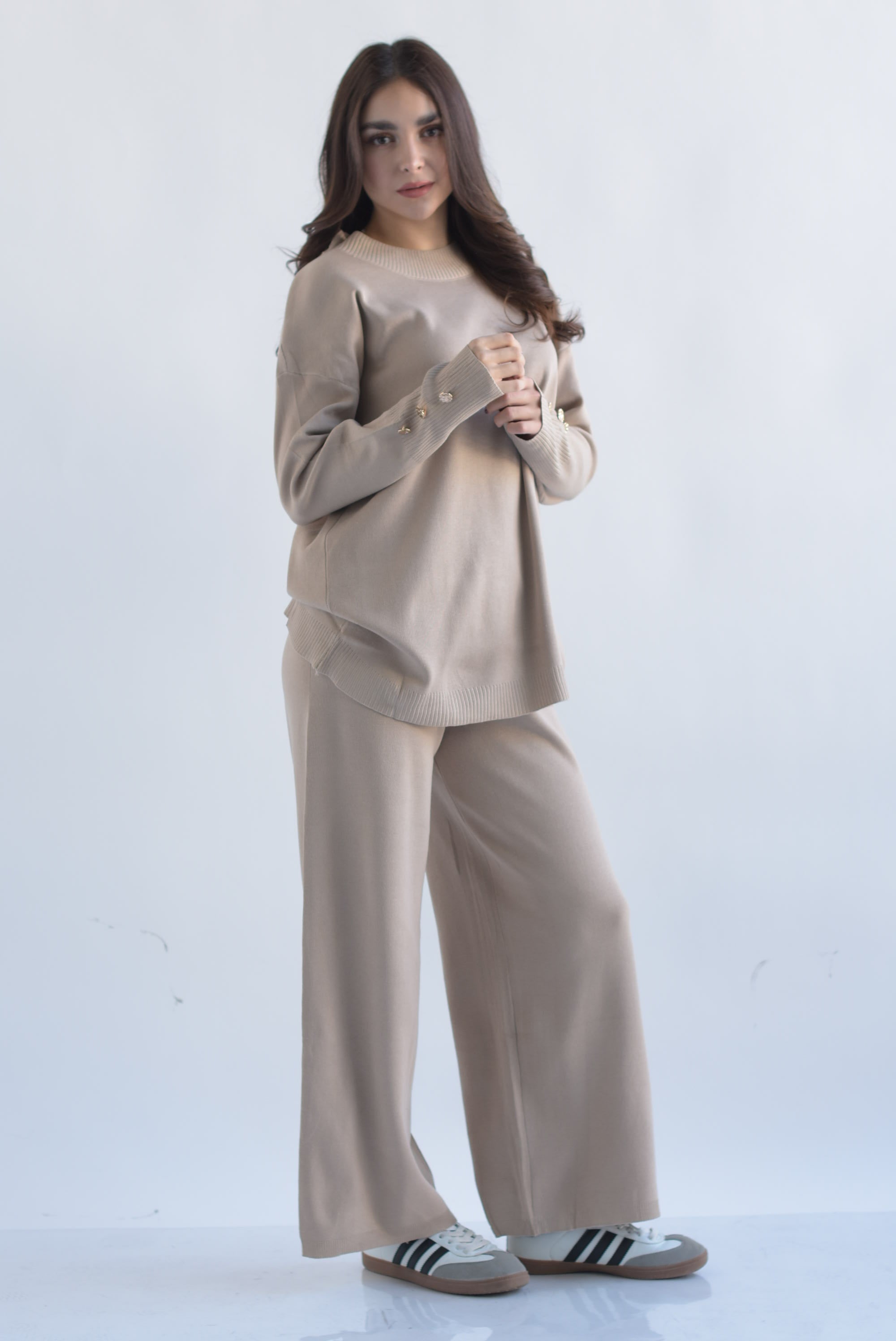 Set Pantalón súper wide y Sweater punto Moka