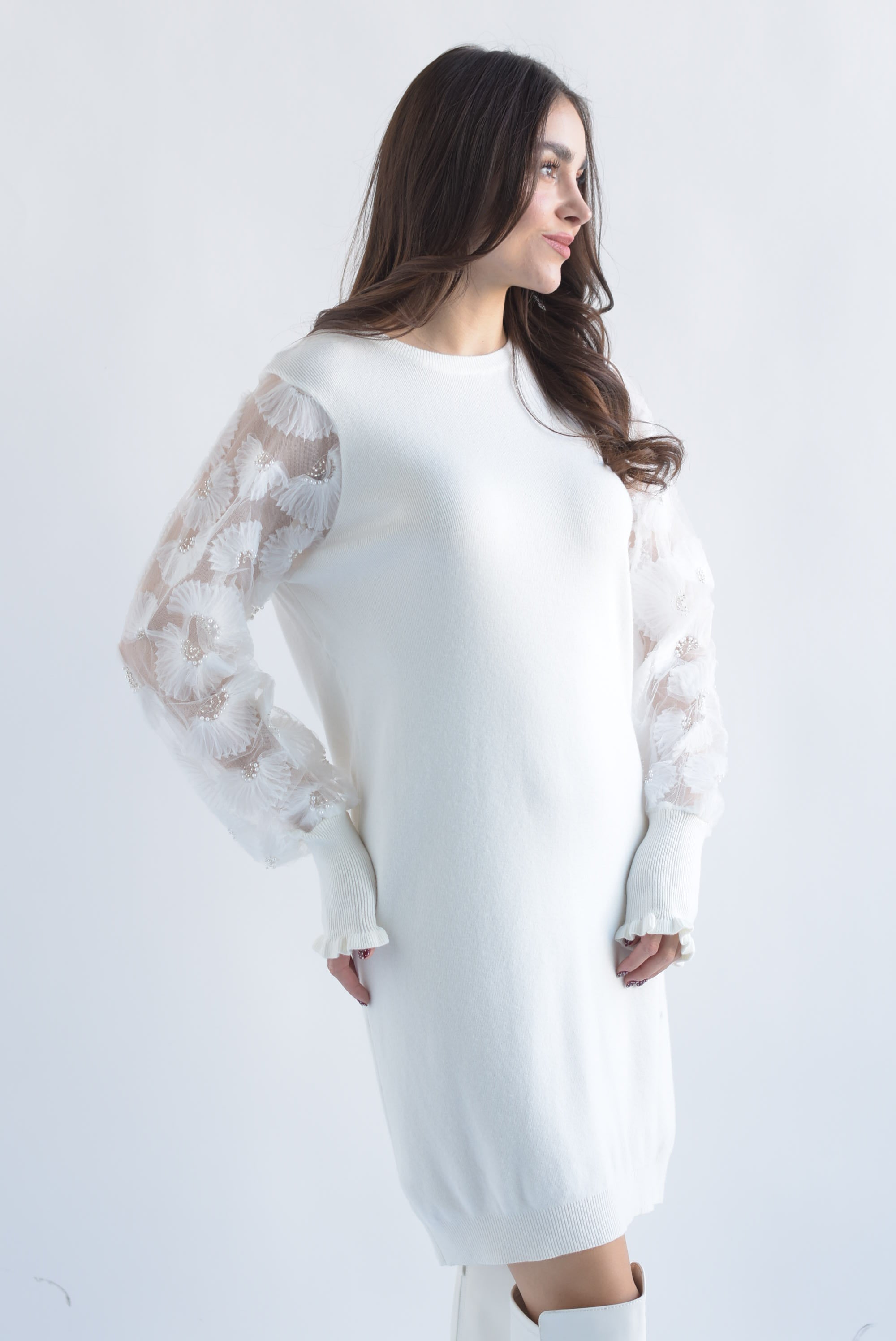 Sweater dress mangas tulle Blanco