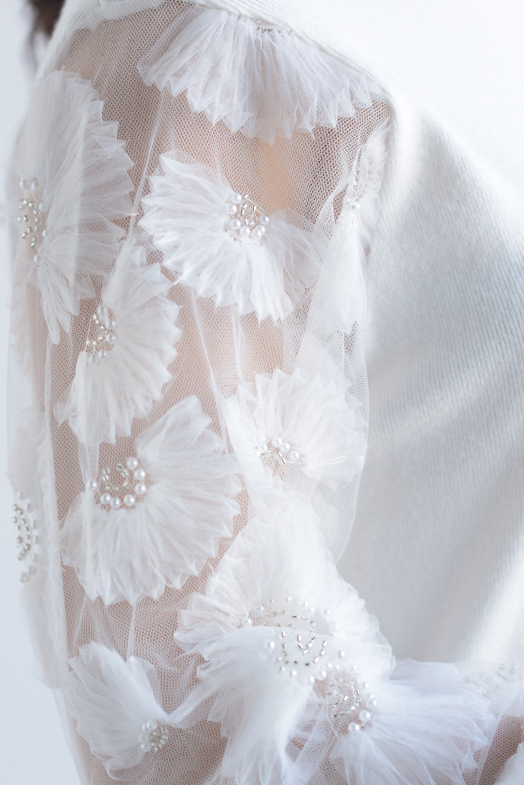 Sweater dress mangas tulle Blanco