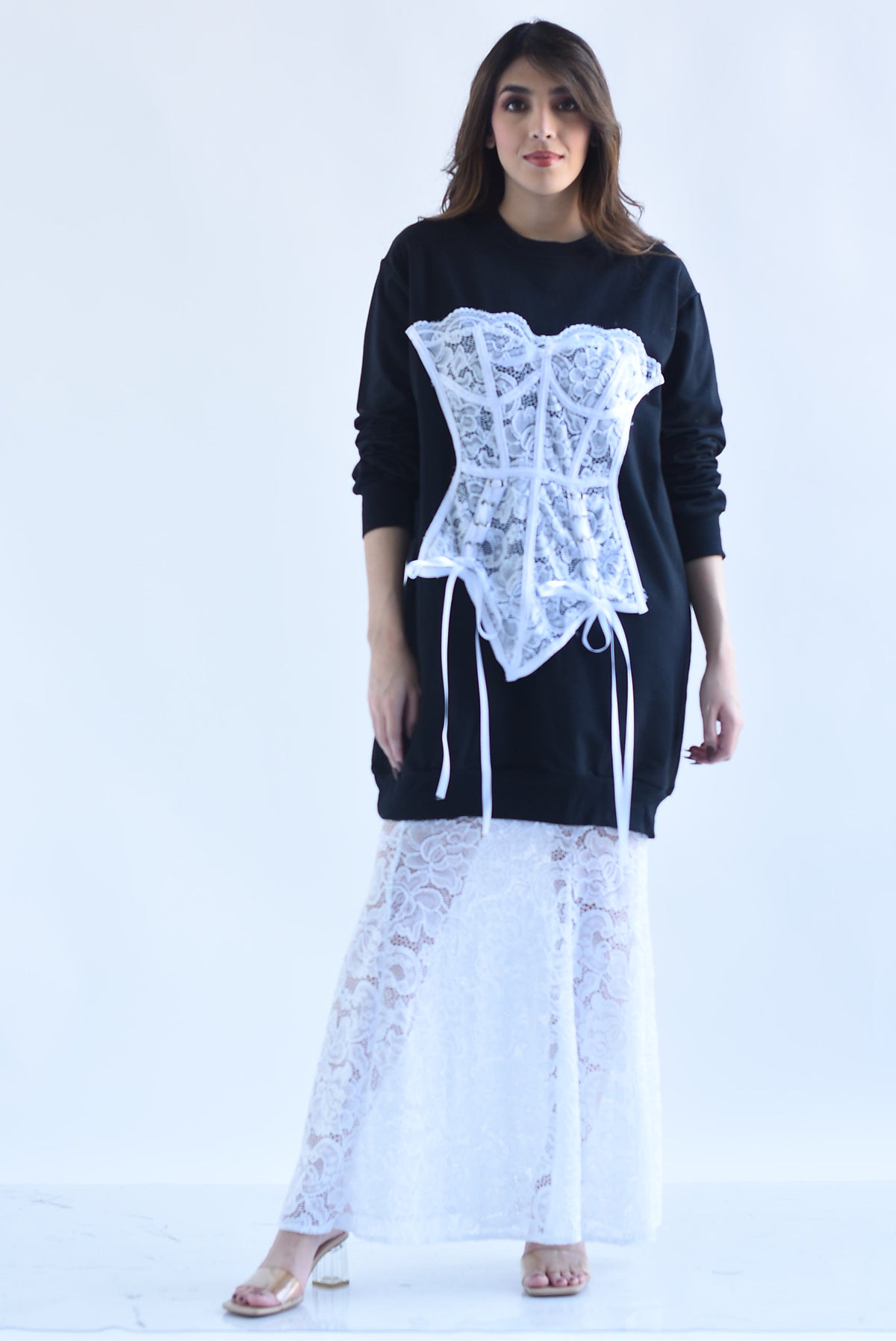 Sudadera vestido corset encaje
