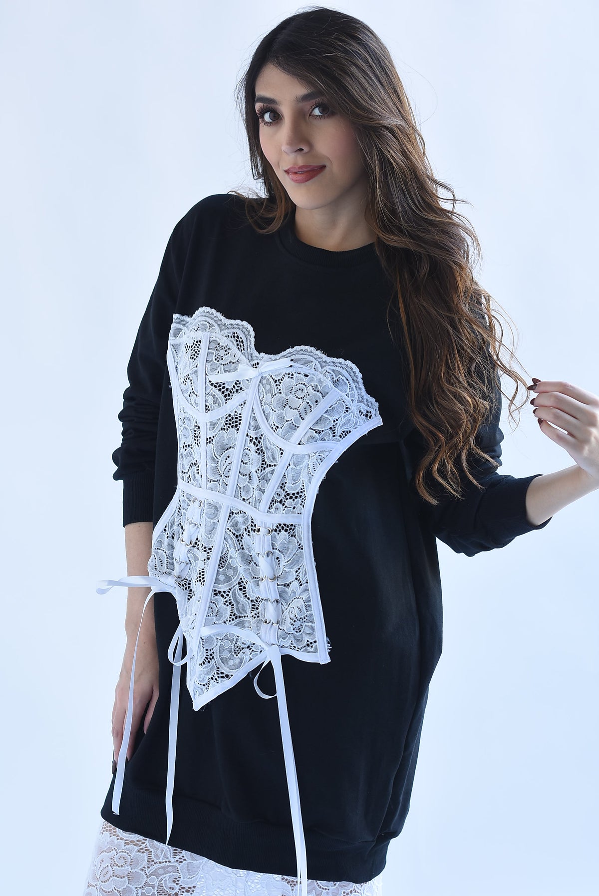Sudadera vestido corset encaje