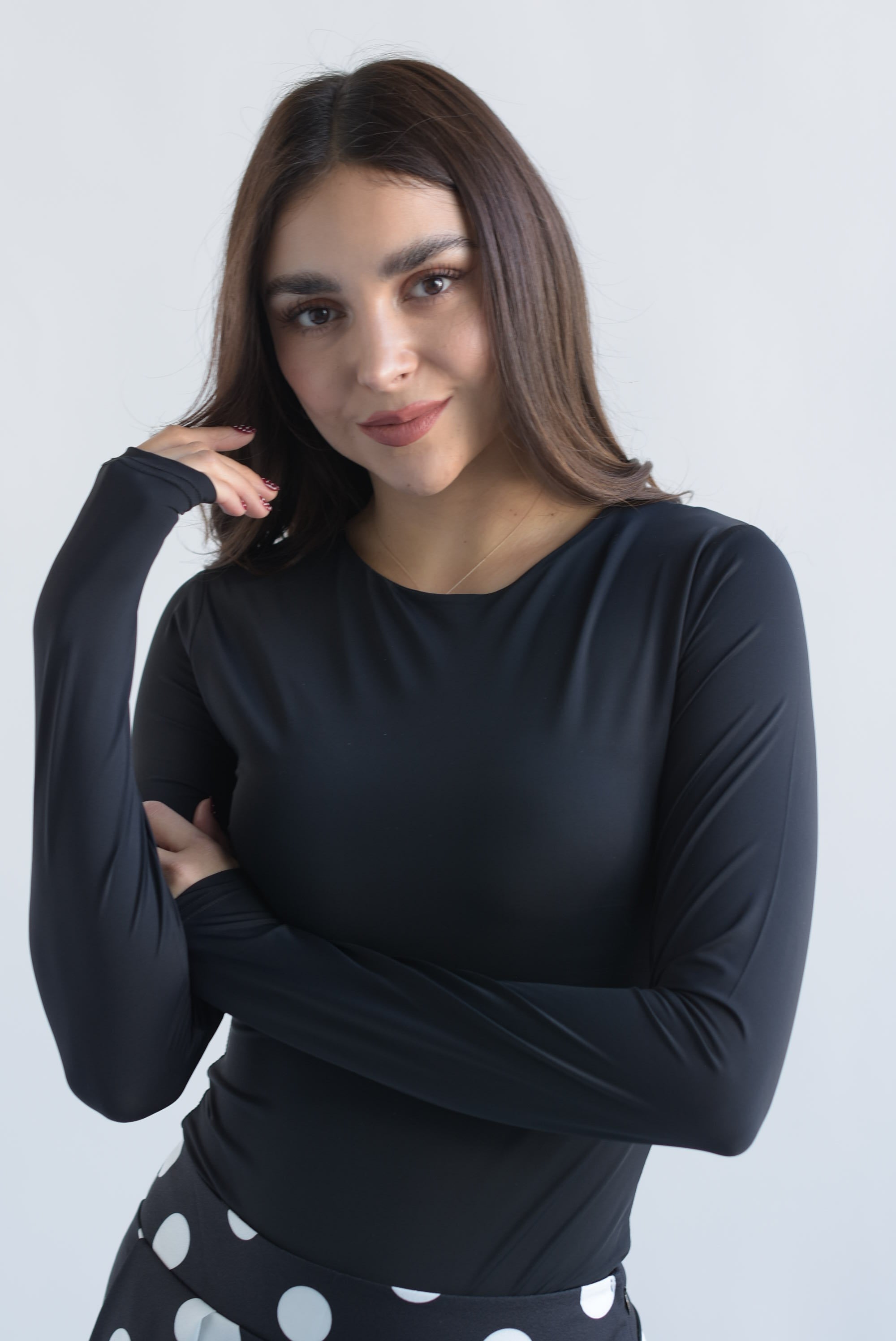 Body licra manga larga doble Negro