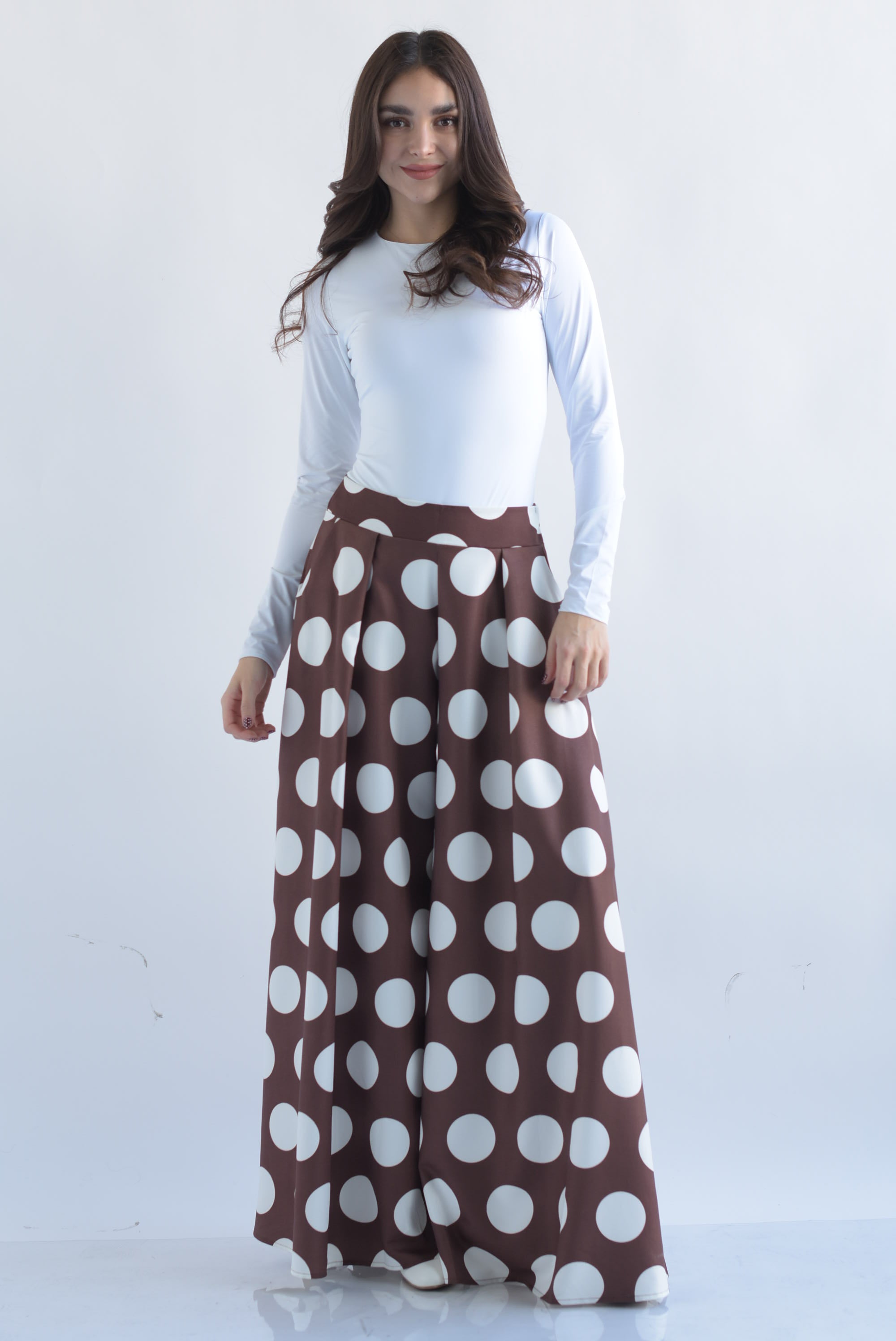 Pantalón sastre pata de elefante polka dots chunky Espresso