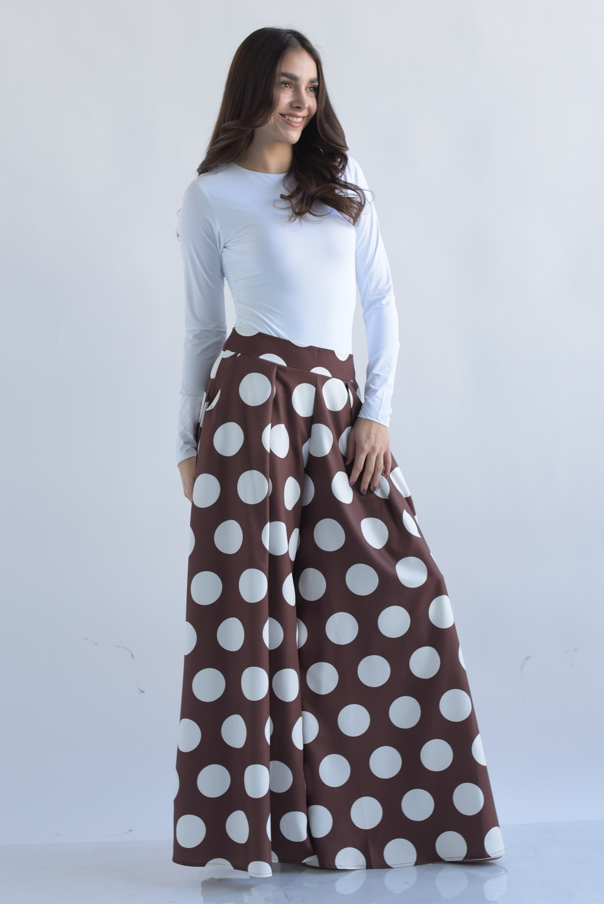 Pantalón sastre pata de elefante polka dots chunky Espresso