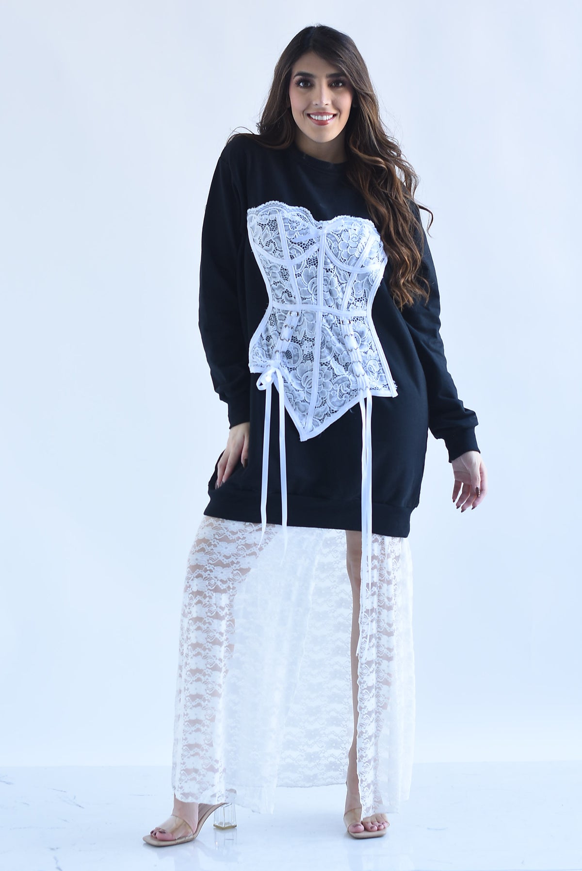 Sudadera vestido corset encaje