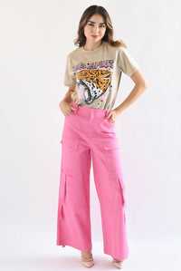 Fashion Styled Pantalón pierna ancha cargo Rosa Barbie