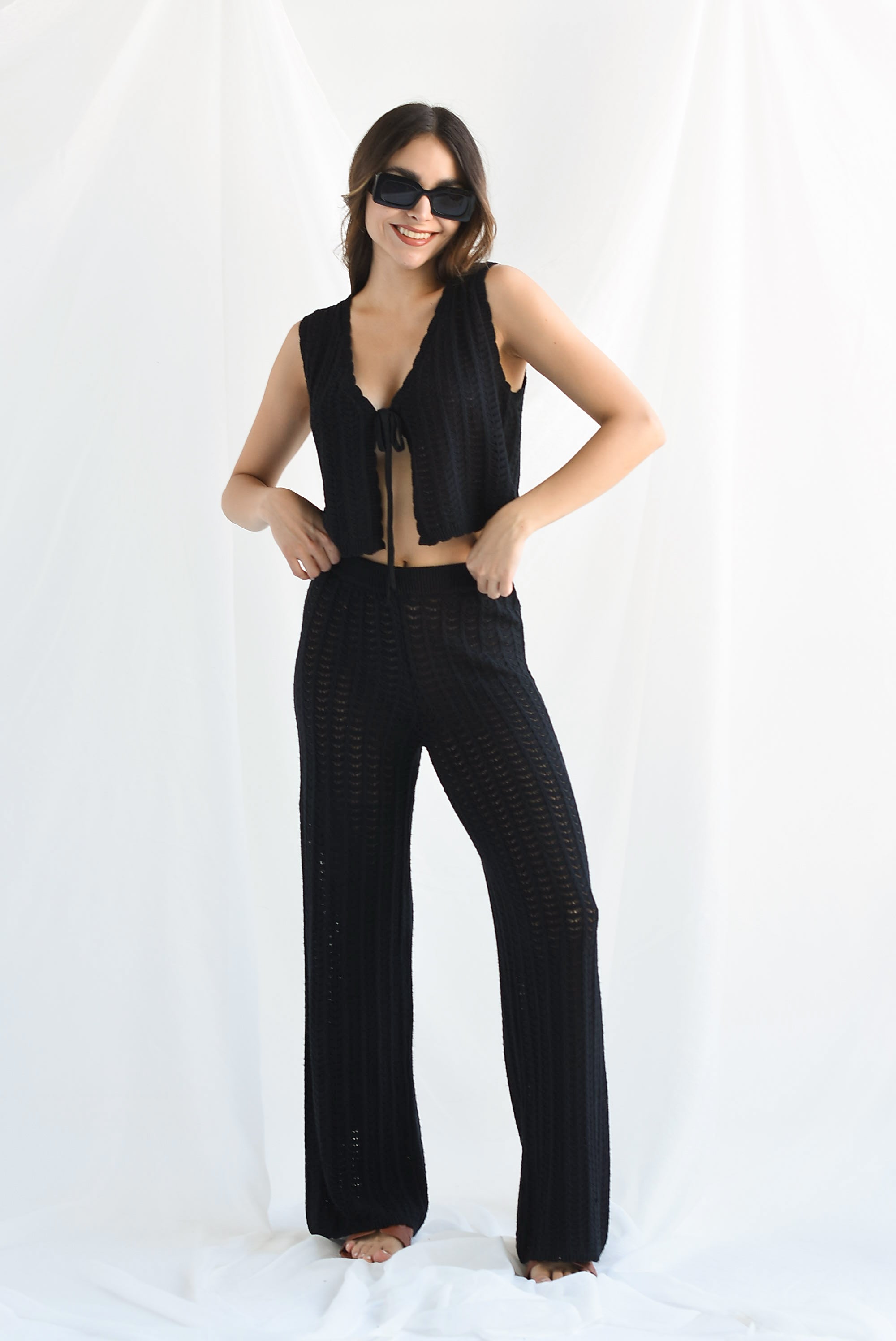 Set Pantalón y Chaleco crochet Negro