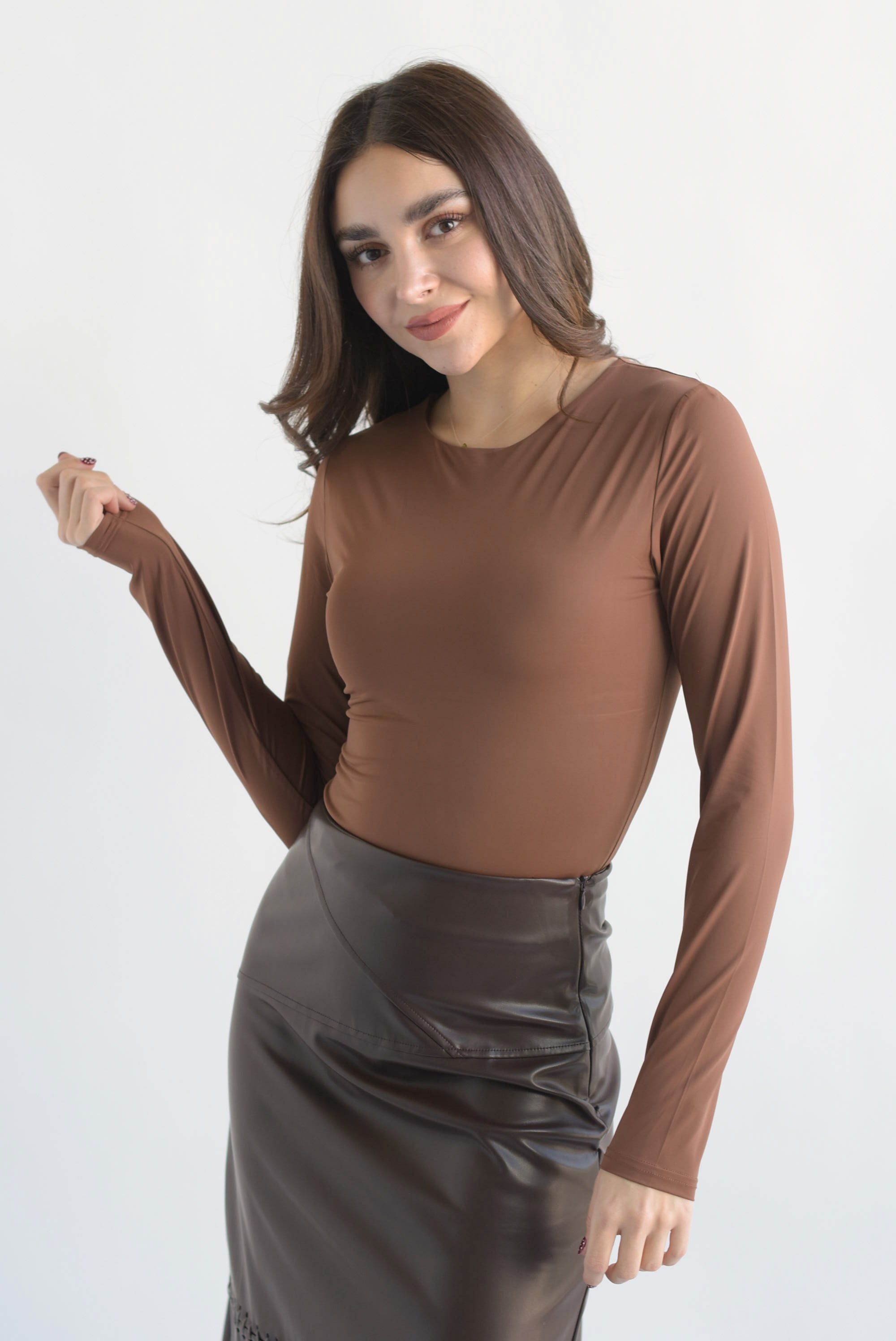 Body licra manga larga doble Café