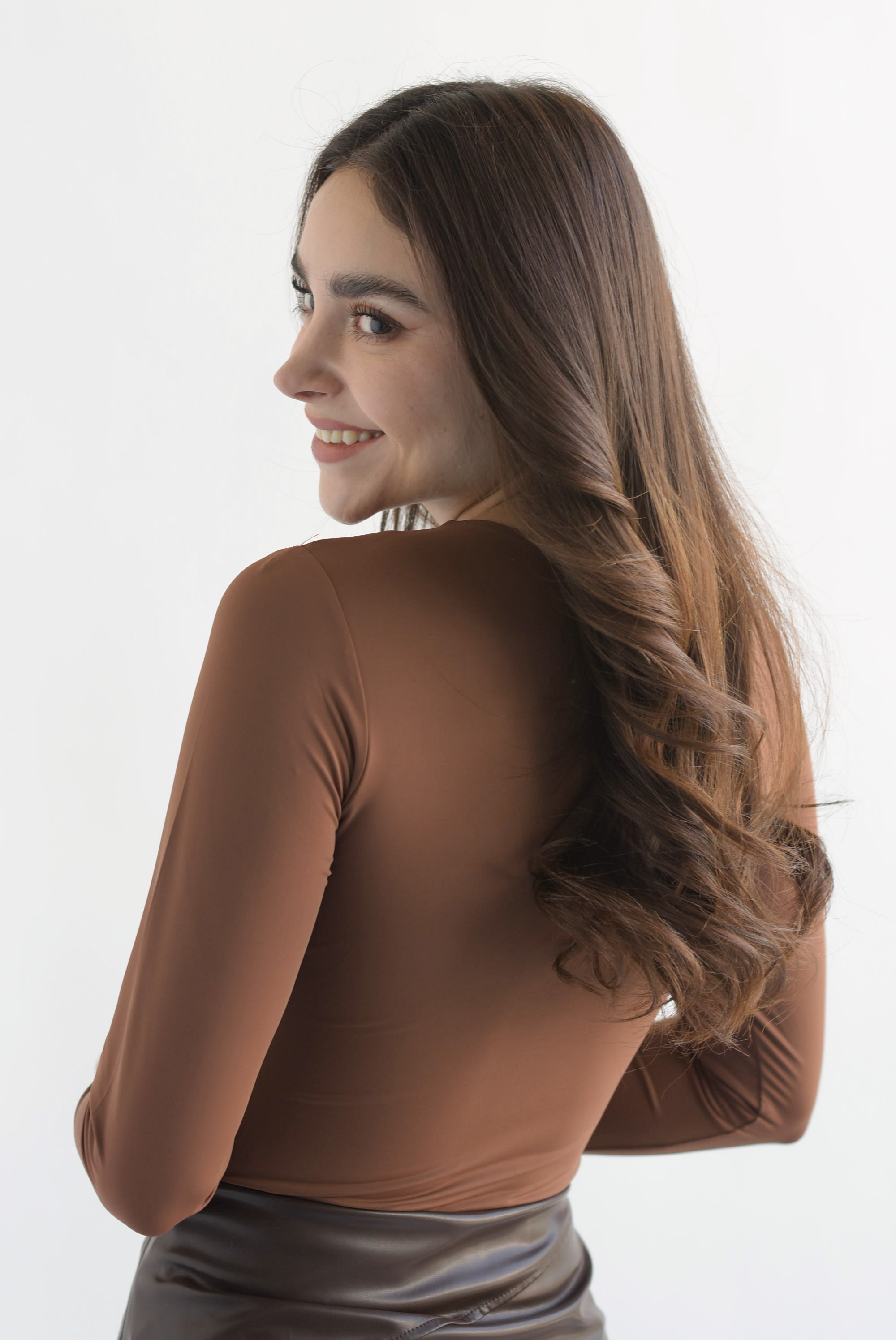 Body licra manga larga doble Café