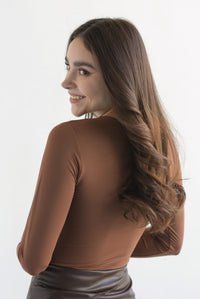 Fashion Styled Body licra manga larga doble Café