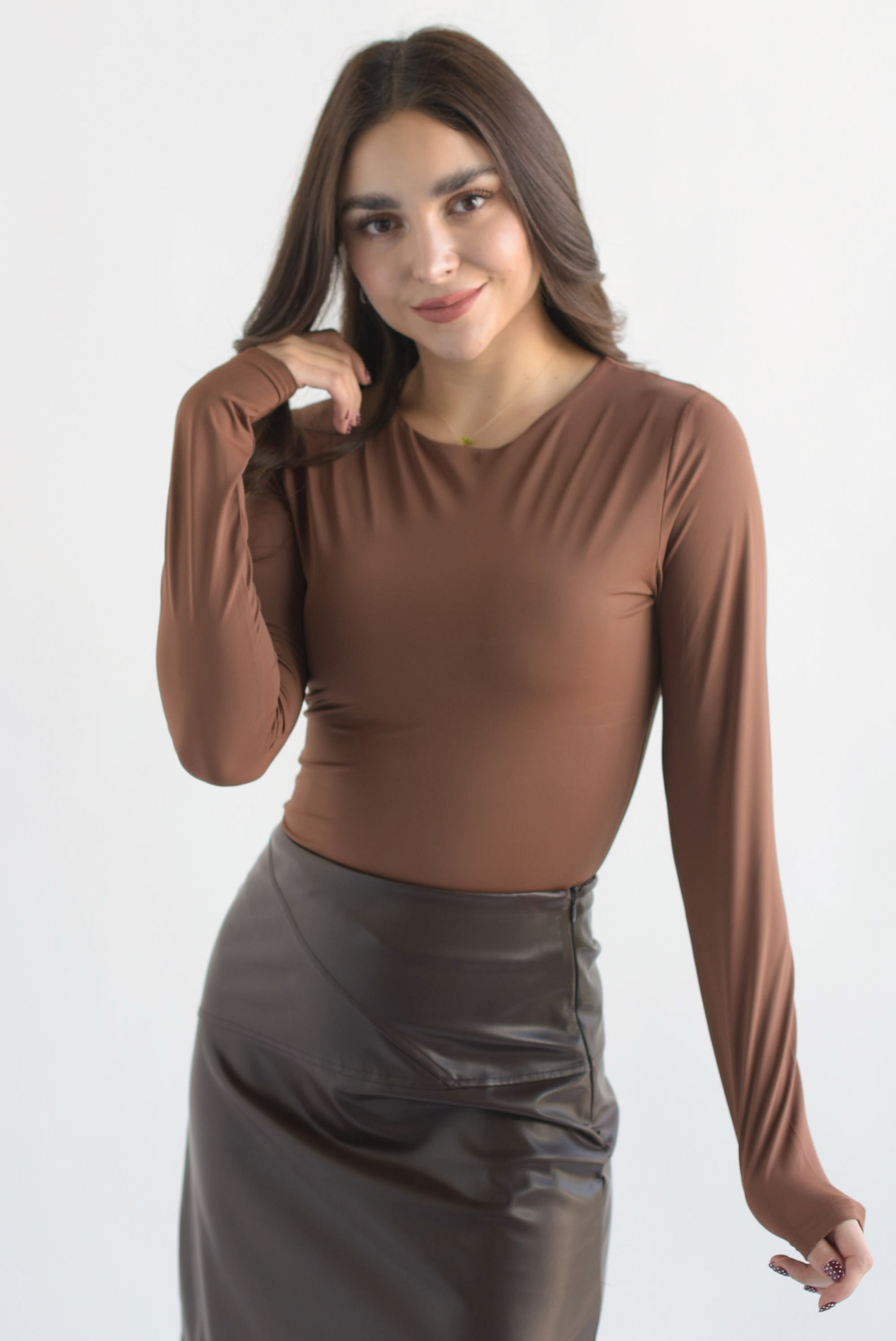 Body licra manga larga doble Café