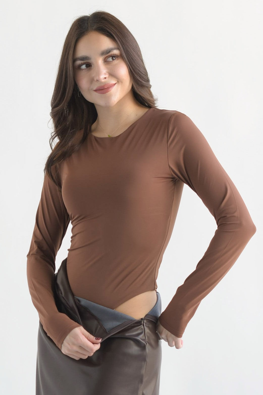 Body licra manga larga doble Café