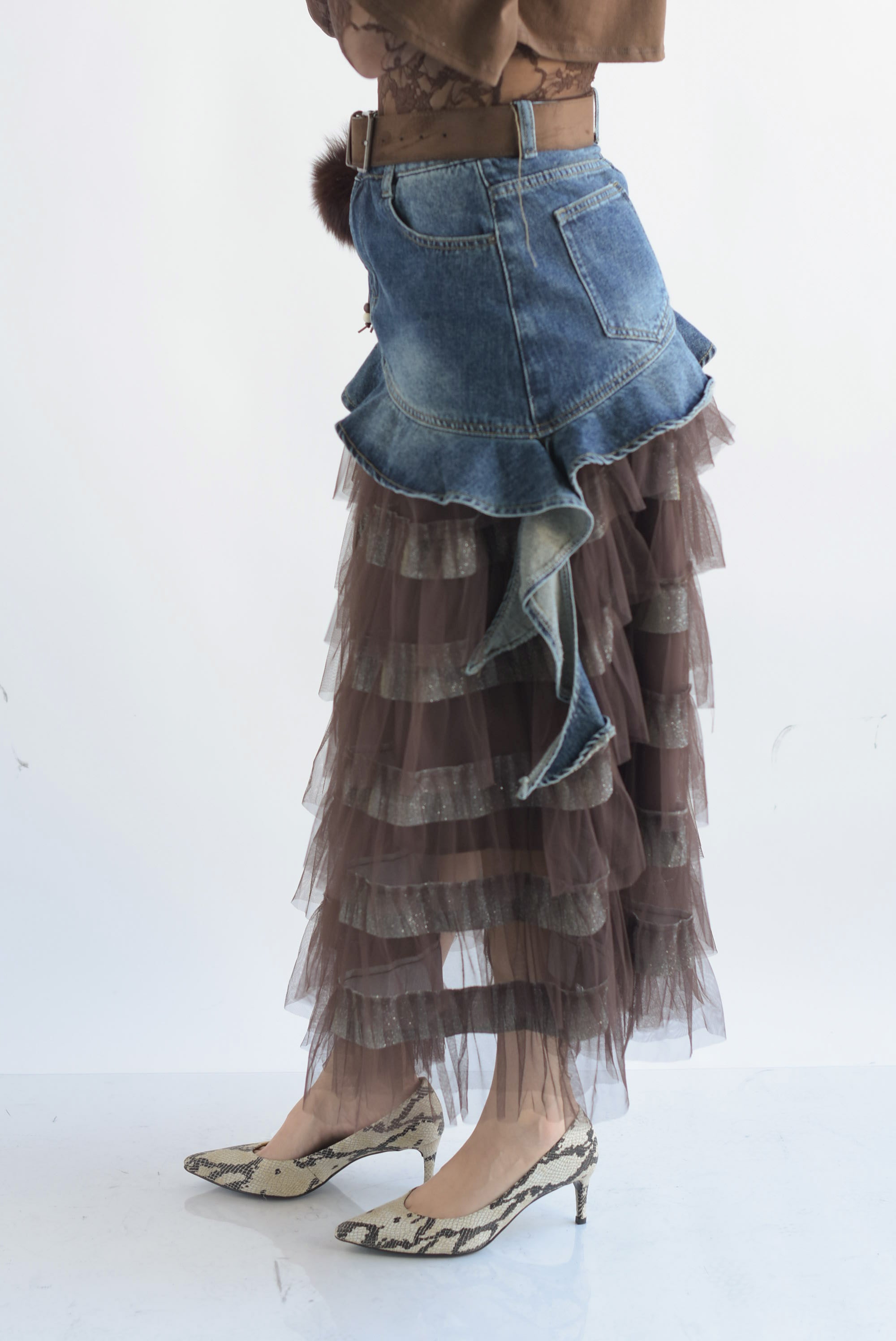 Falda olanes tulle pretina denim Espresso