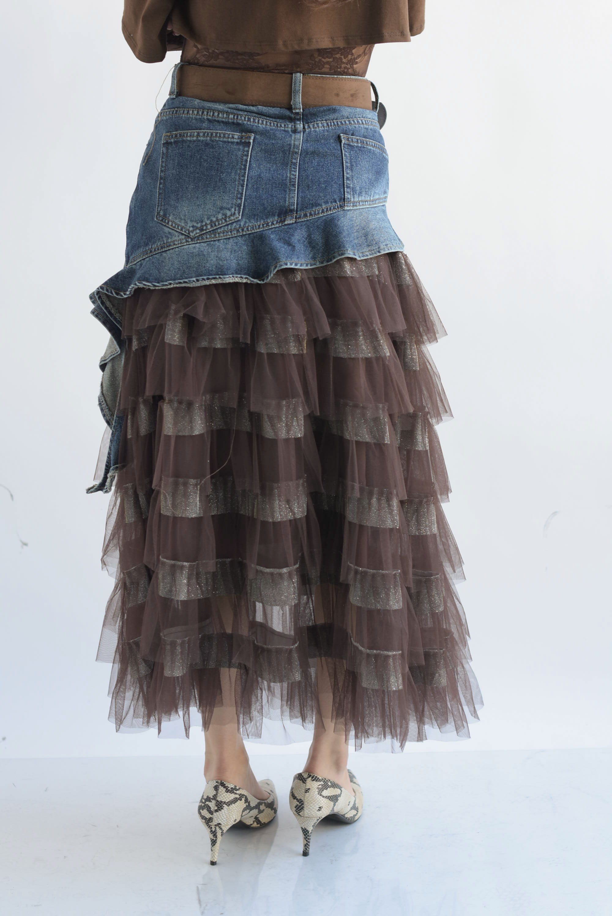 Falda olanes tulle pretina denim Espresso
