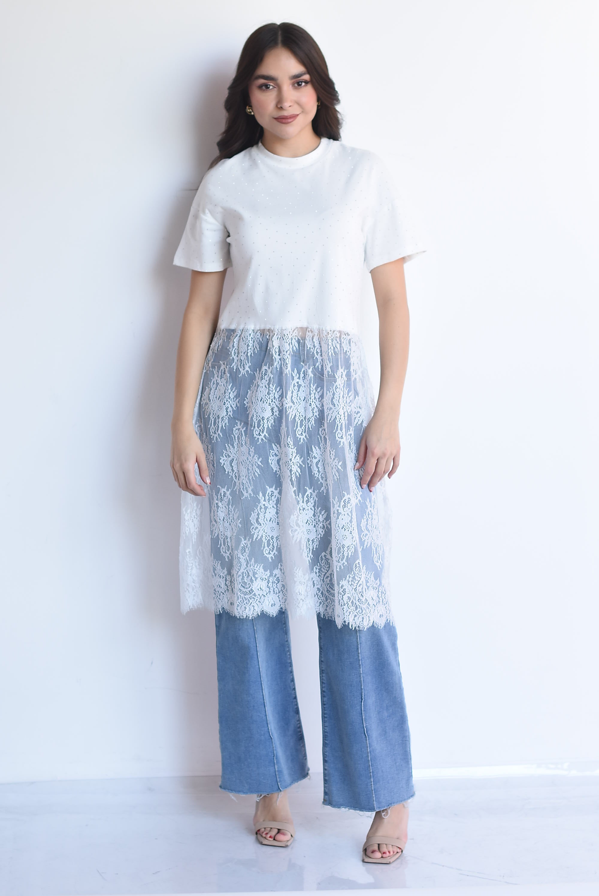 T-shirt dress encaje brillos