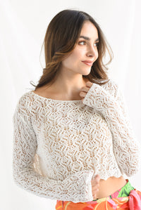 Fashion Styled Blusa manga larga crochet Blanco