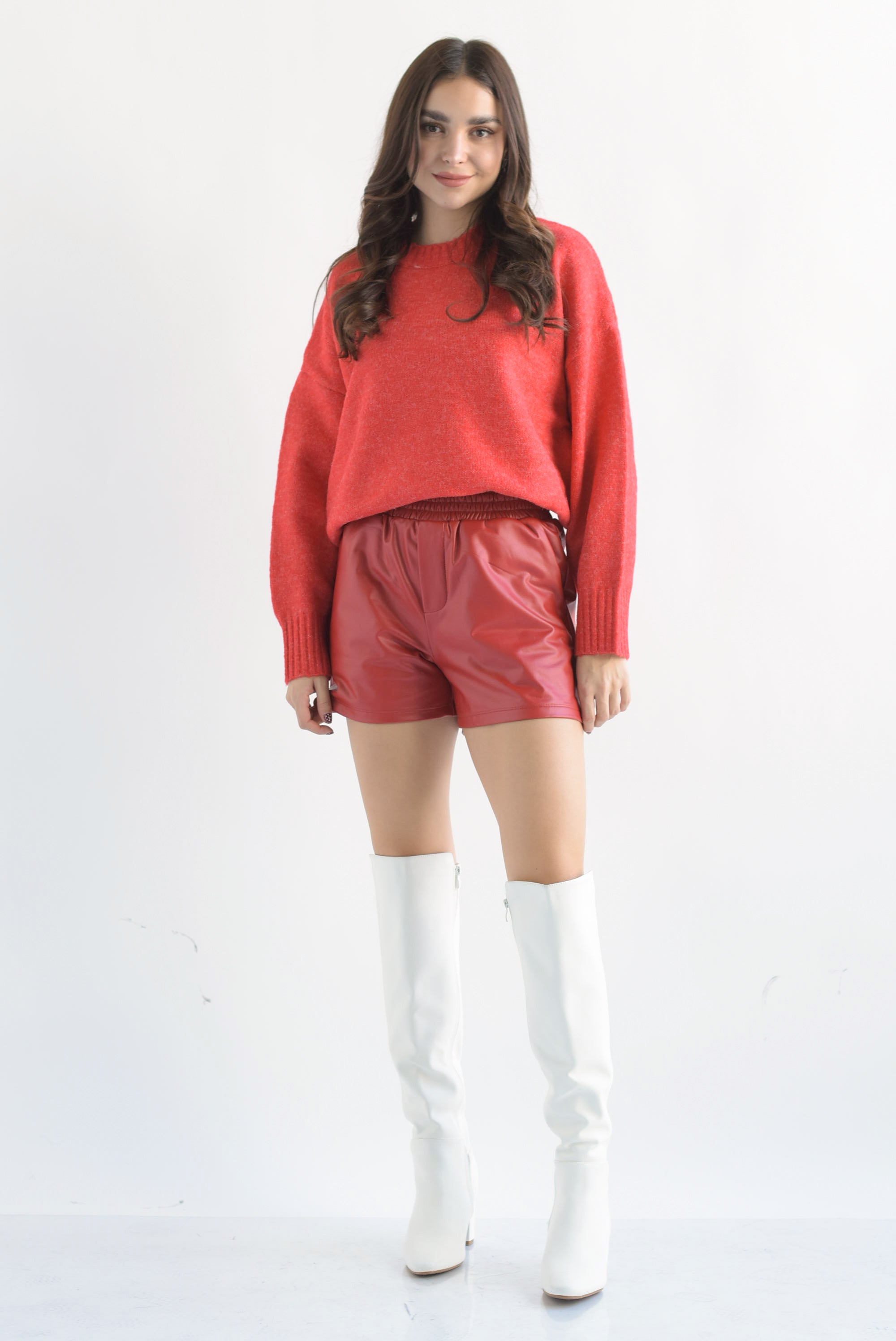 Short vinipiel cintura elástica Rojo