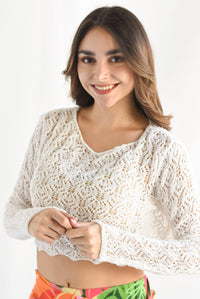 Fashion Styled Blusa manga larga crochet Blanco