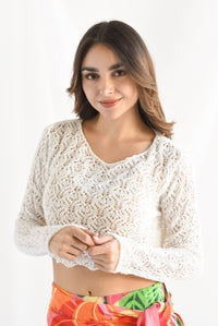 Fashion Styled Blusa manga larga crochet Blanco