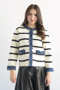 Fashion Styled PREVENTA Blazer punto rayas con denim Ivory