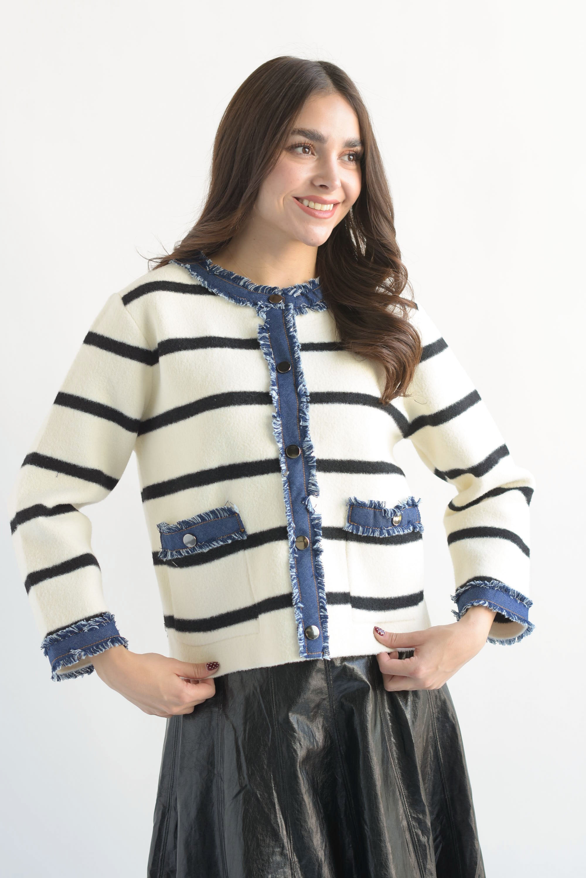 PREVENTA Blazer punto rayas con denim Ivory