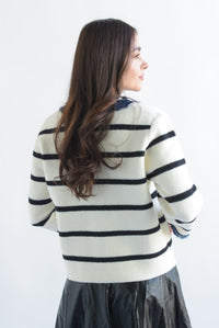 Fashion Styled PREVENTA Blazer punto rayas con denim Ivory