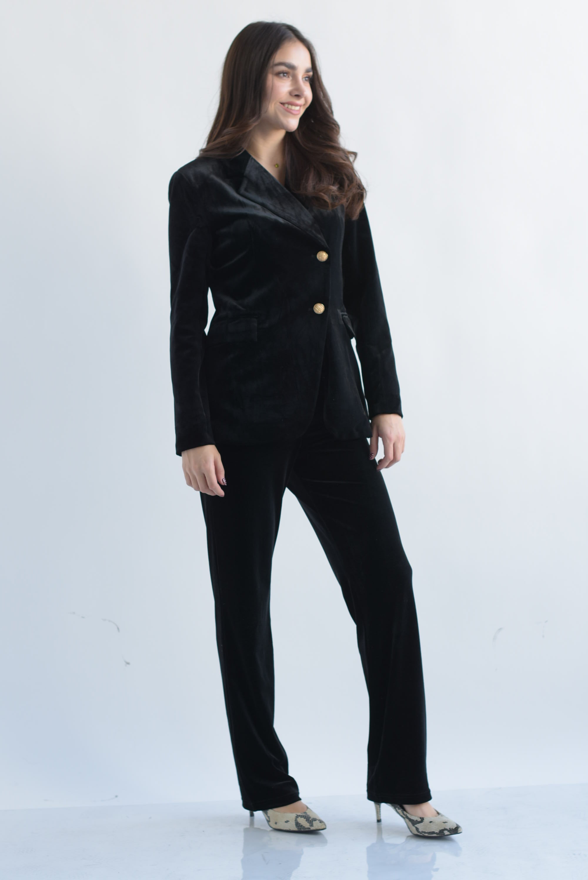 Set Pantalón recto y Blazer terciopelo Negro