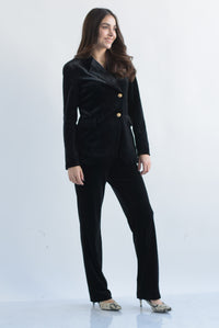 Fashion Styled Set Pantalón recto y Blazer terciopelo Negro