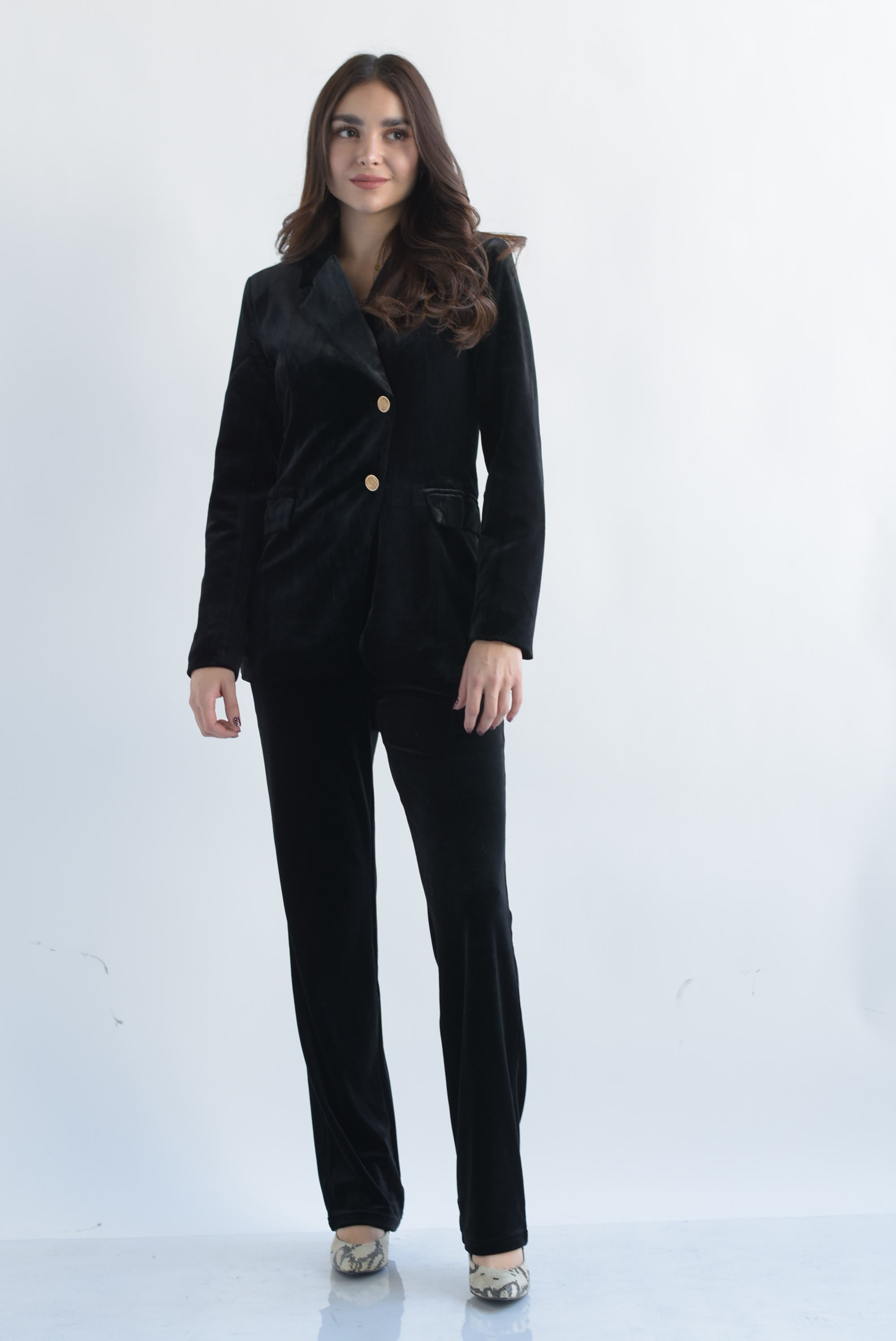 Set Pantalón recto y Blazer terciopelo Negro