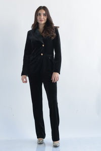 Fashion Styled Set Pantalón recto y Blazer terciopelo Negro