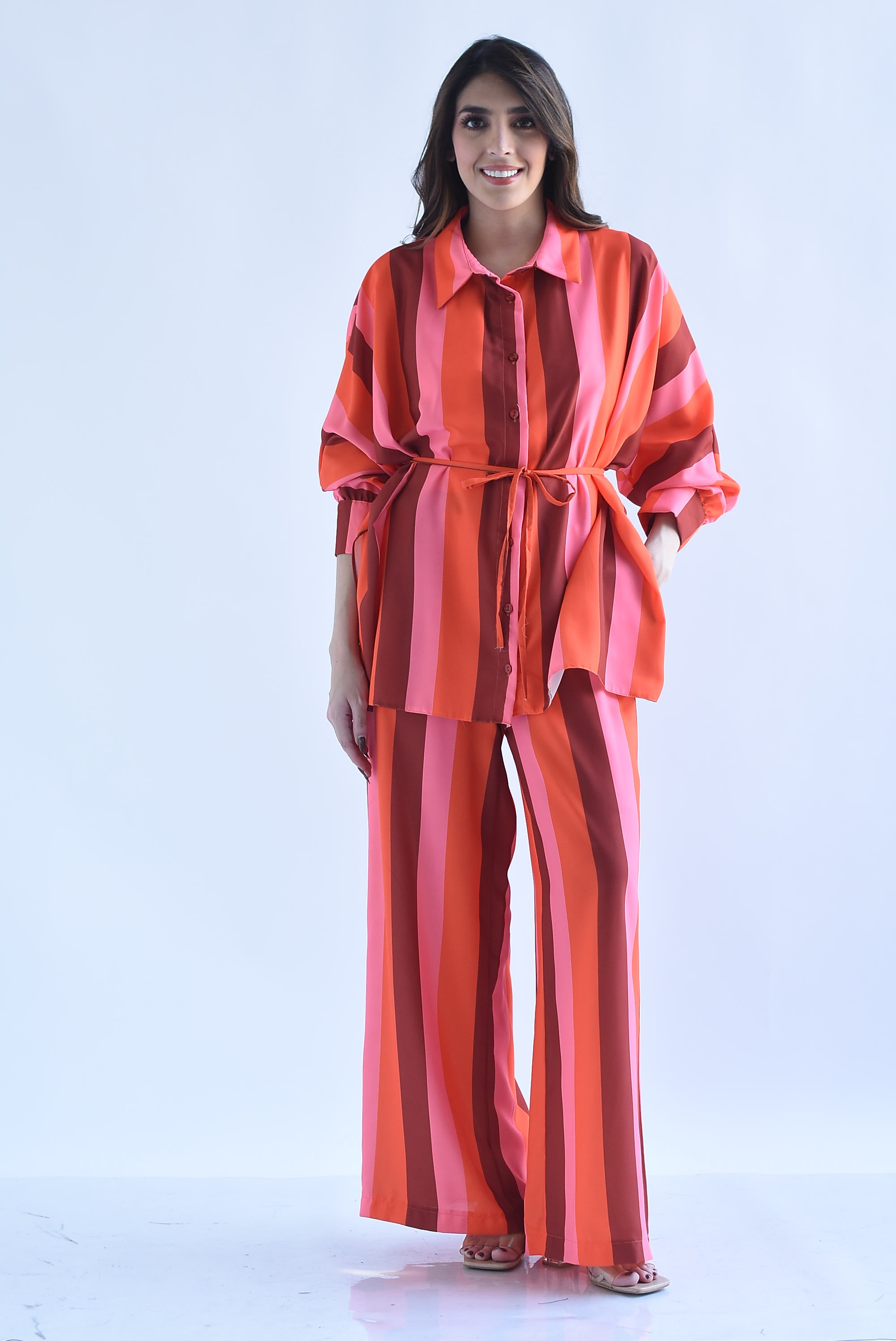 Set Pantalón wide y Camisa cinta rayas