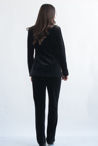 Fashion Styled Set Pantalón recto y Blazer terciopelo Negro