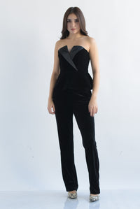 Fashion Styled Blusa strapless peplum terciopelo Negro