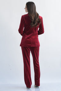 Fashion Styled Set Pantalón recto y Blazer terciopelo Cherry Red