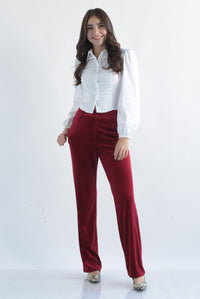 Fashion Styled Set Pantalón recto y Blazer terciopelo Cherry Red