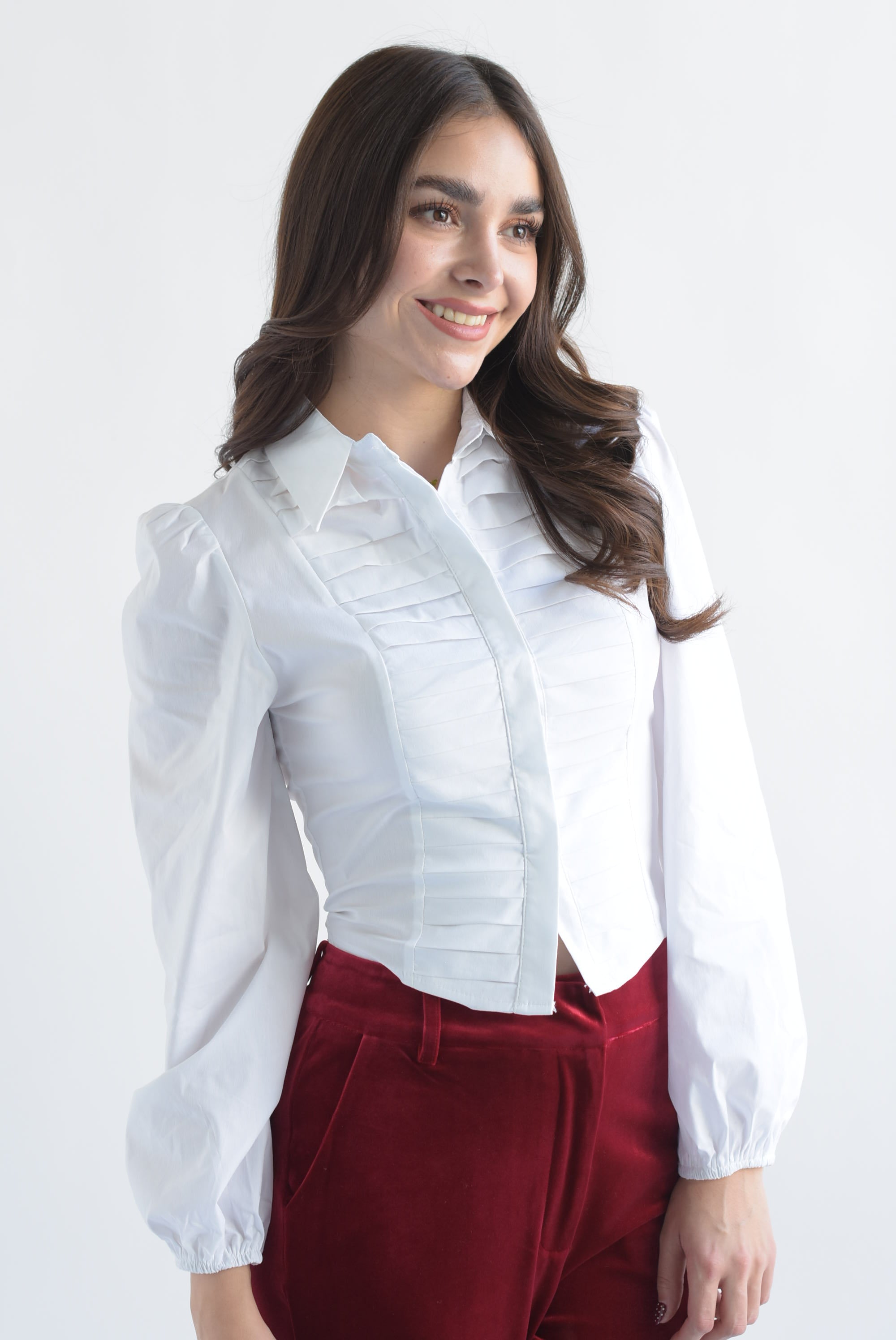 Camisa tablas manga puffy Blanca