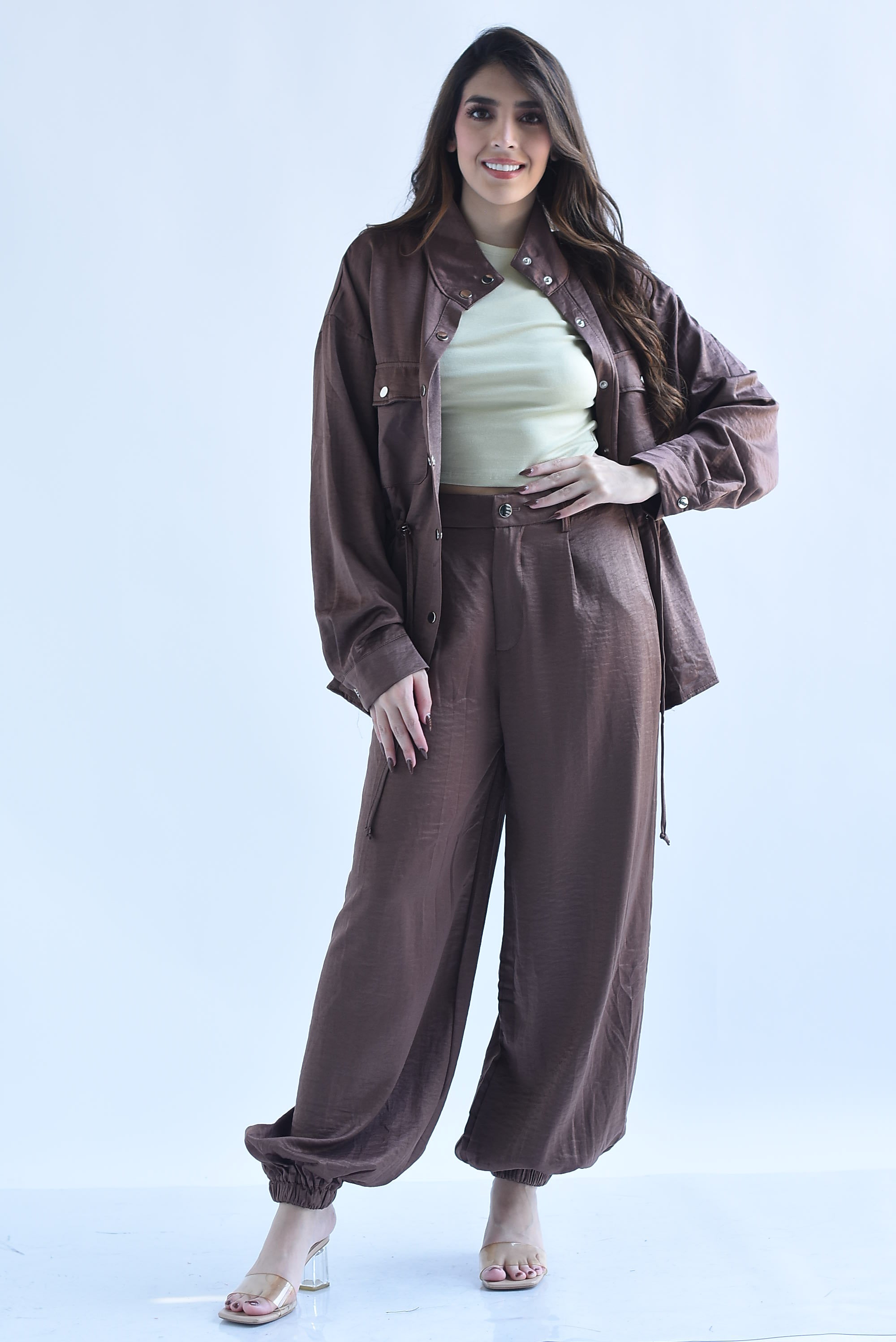Set Pantalón globo y Chamarra jareta satín
