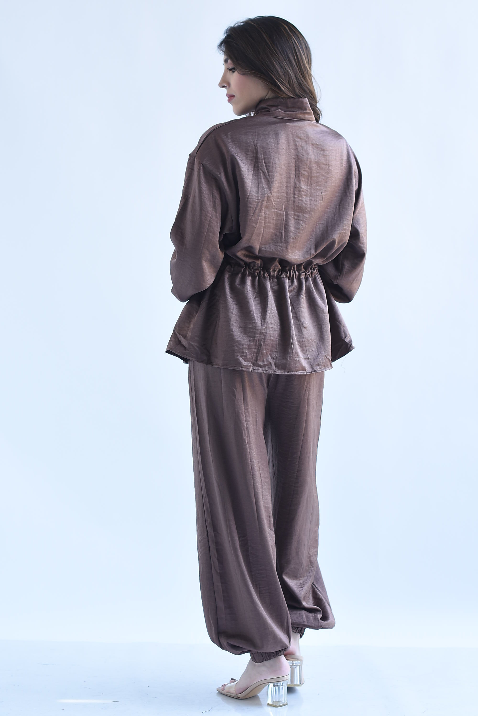 Set Pantalón globo y Chamarra jareta satín