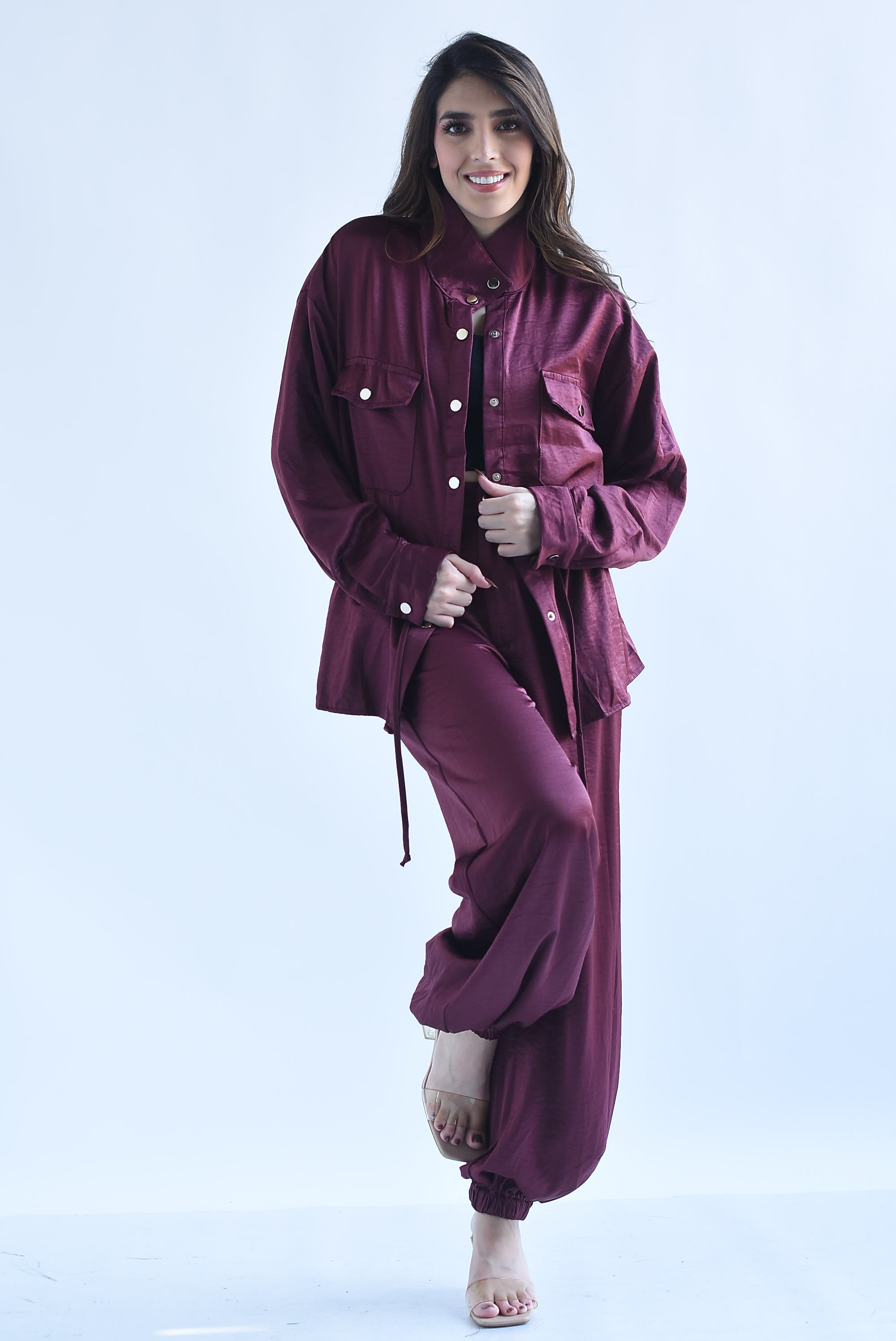 Set Pantalón globo y Chamarra jareta satín