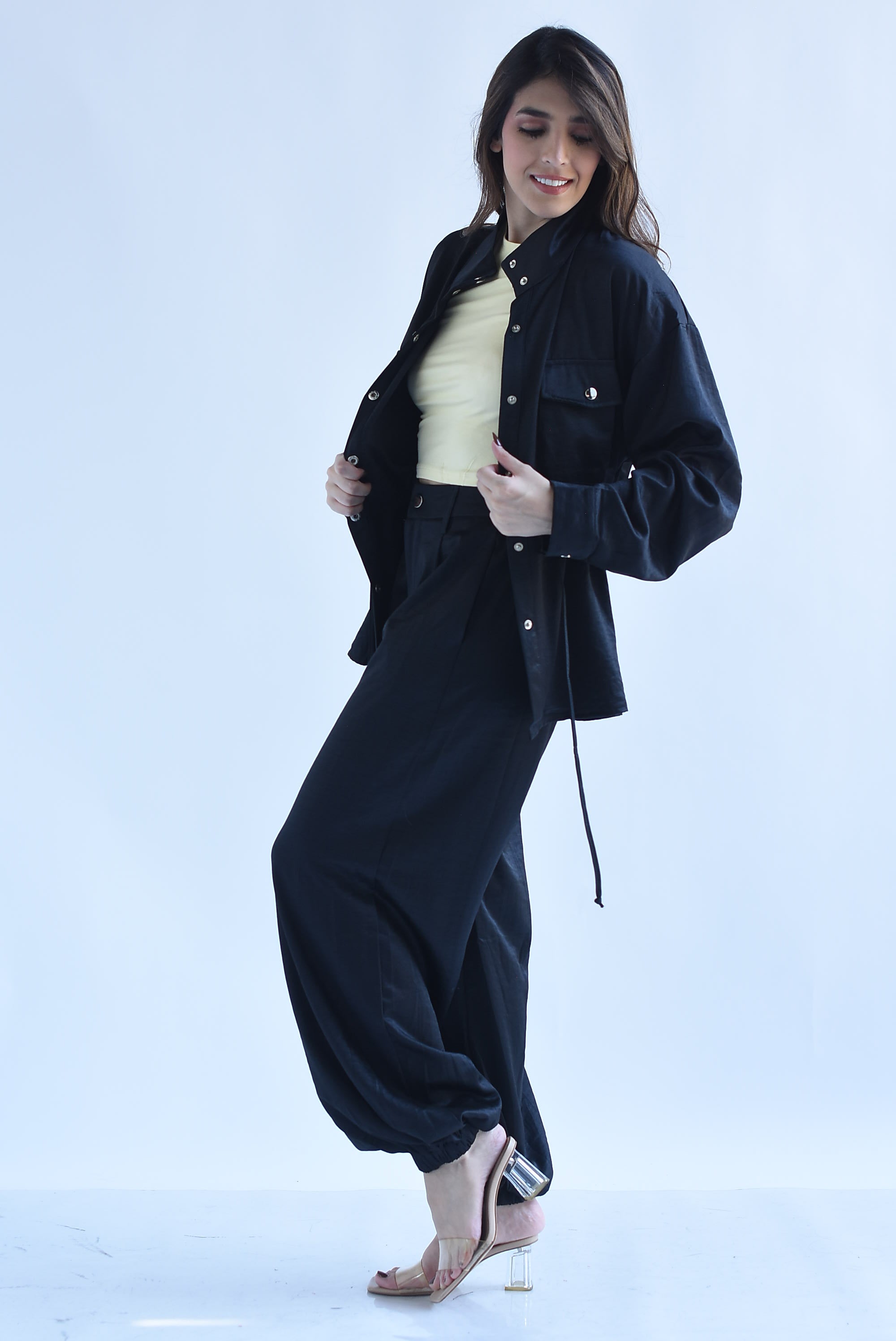 Set Pantalón globo y Chamarra jareta satín