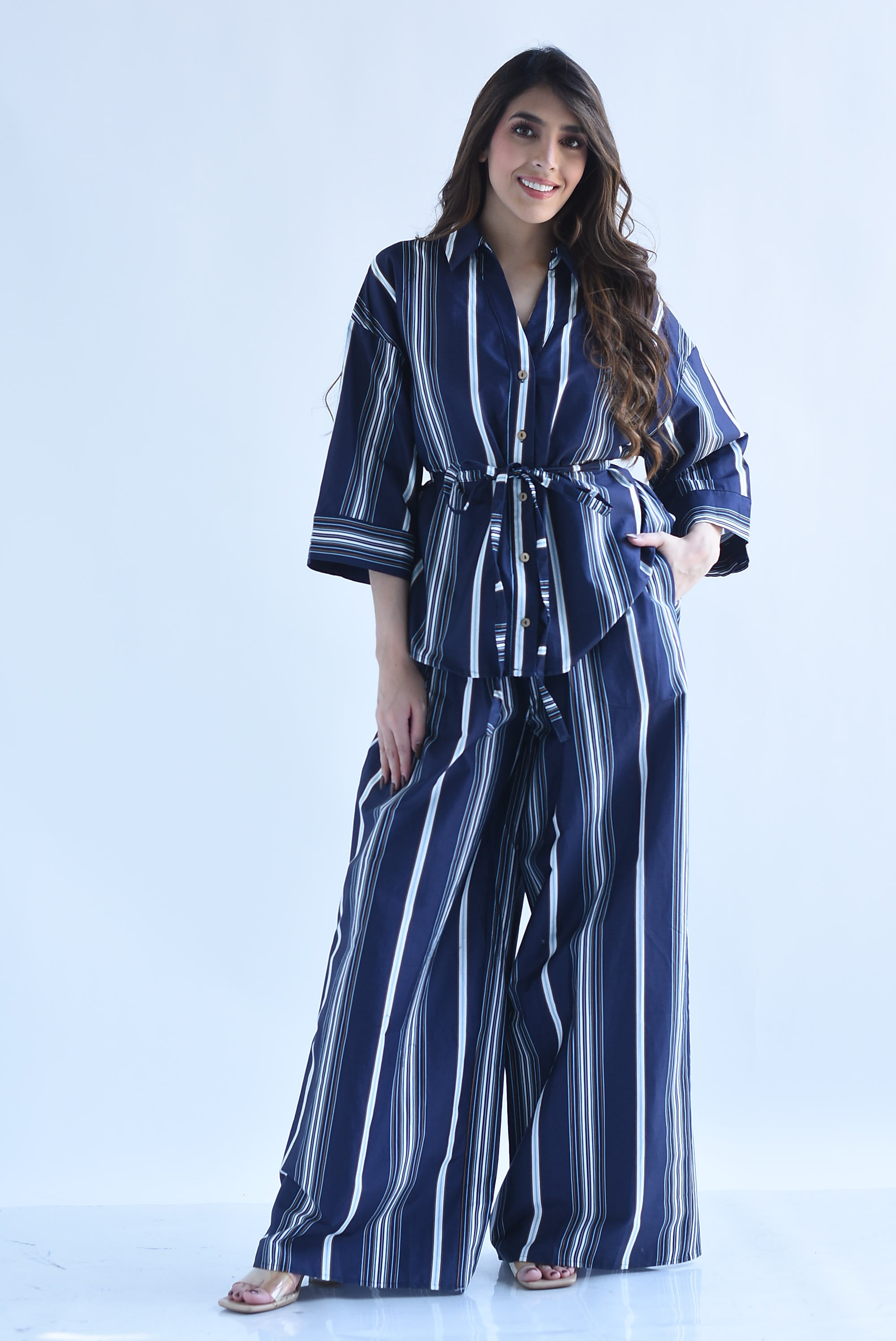 Set Pantalón pinzas y Blusa cinta rayas