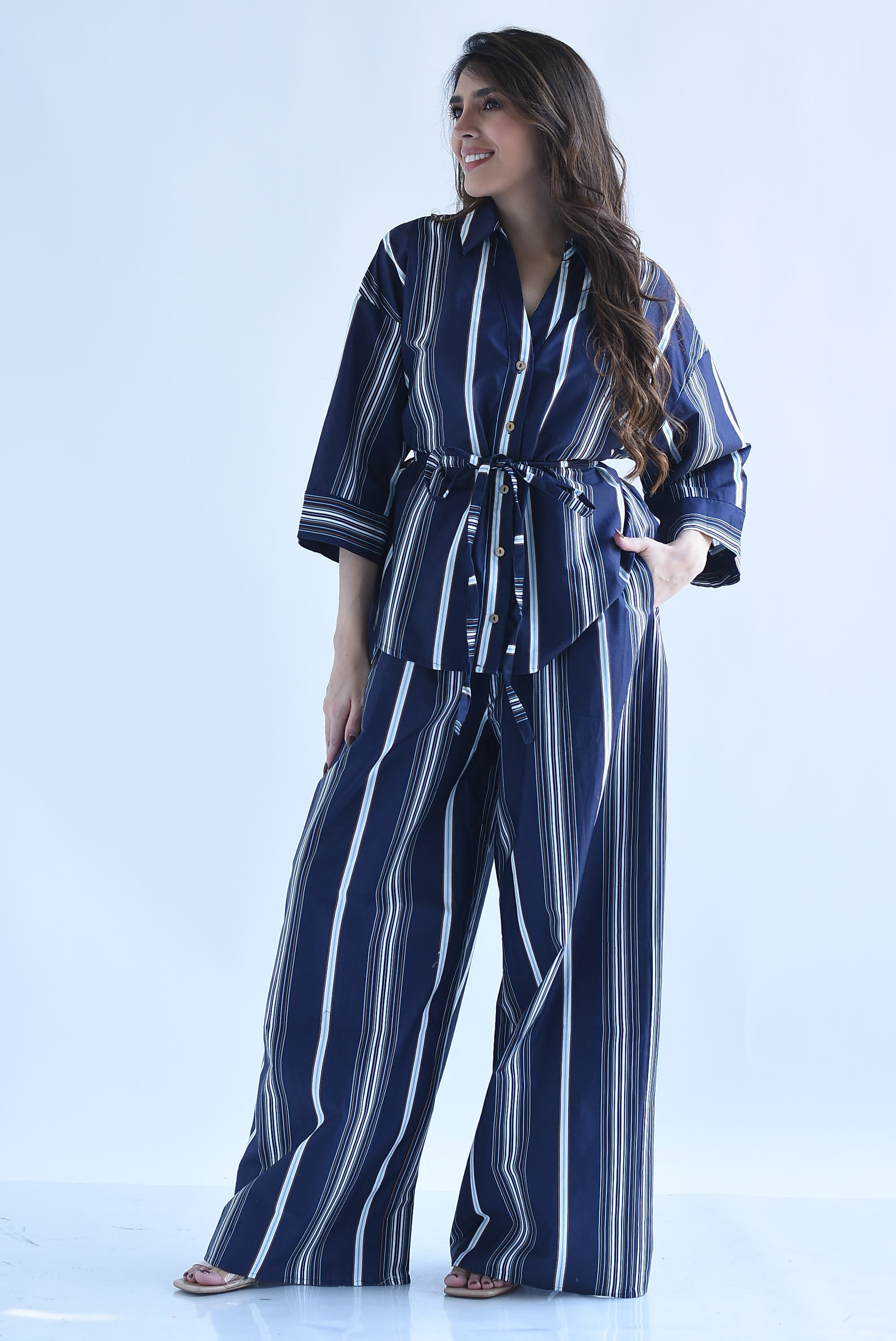 Set Pantalón pinzas y Blusa cinta rayas
